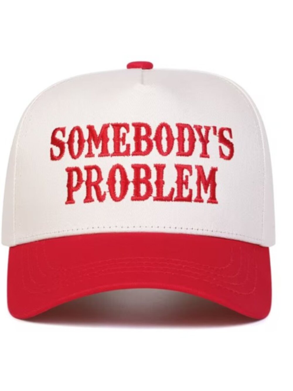“SOMEBODY’S PROBLEM” Ivory & Red Embroidered Trucker Hat (BRAND-NEW)
